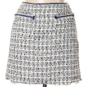 H&M Navy Tweed Mini Skirt | Size 8 | Fringe Hem Classic Office Style